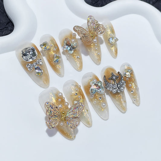 【Free  shipping】Handmade Nails +Free stickers+Nail charms+free 1pcs