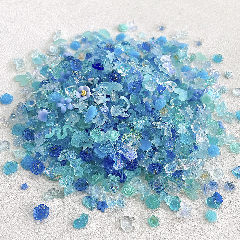 【H1233】Blue Camellia-Luminous Luxury Nail Resin DIY