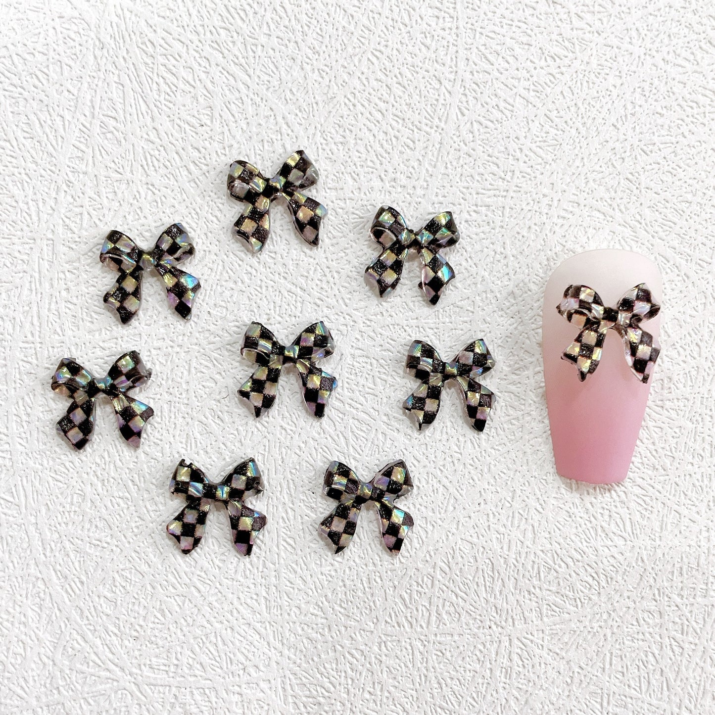 【A009】Elegant checkerboard bow—luxury manicure DIY