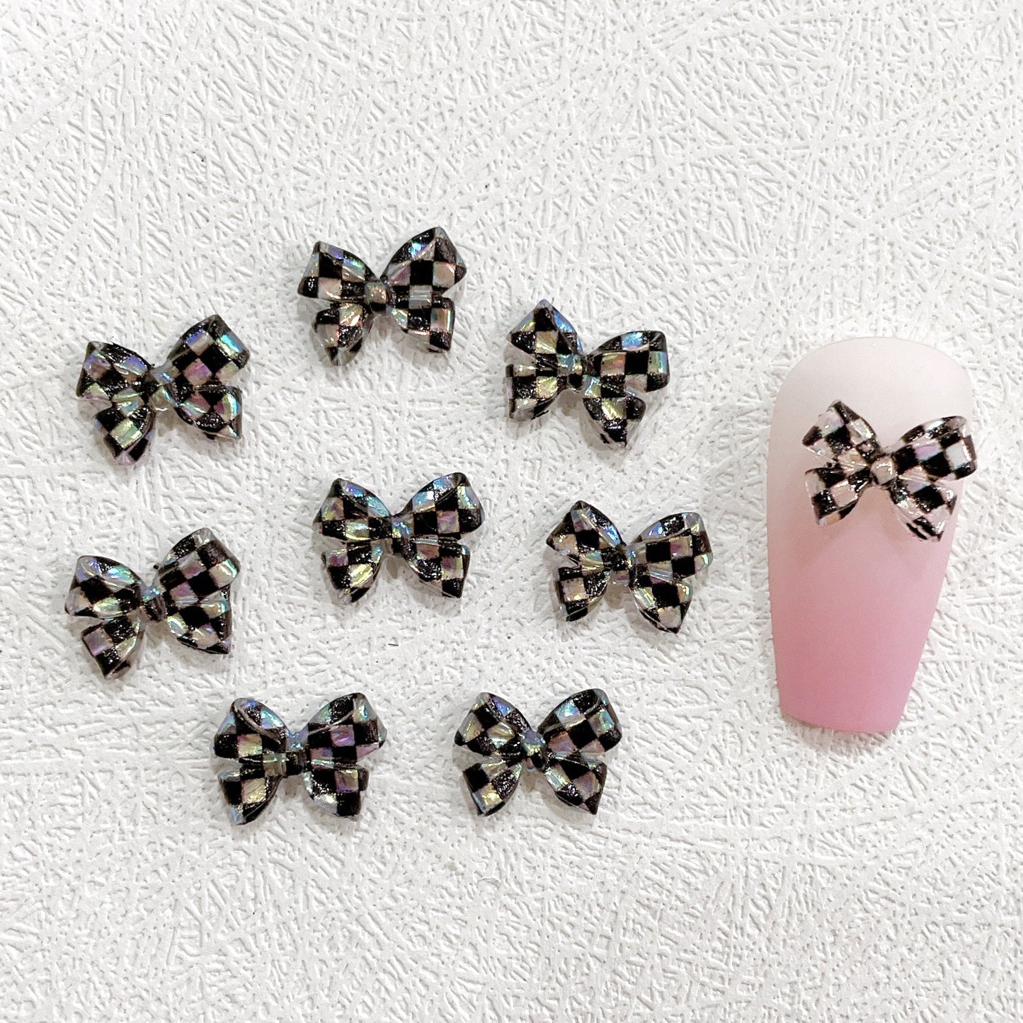 【A009】Elegant checkerboard bow—luxury manicure DIY